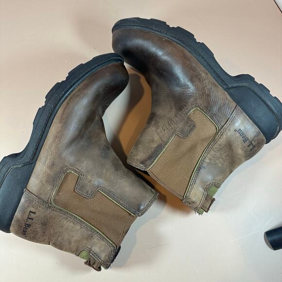 LL Bean Brown Leather Men's Chelsea Boots Pull On Ankle Booties Size 7 - Picture 5 of 11